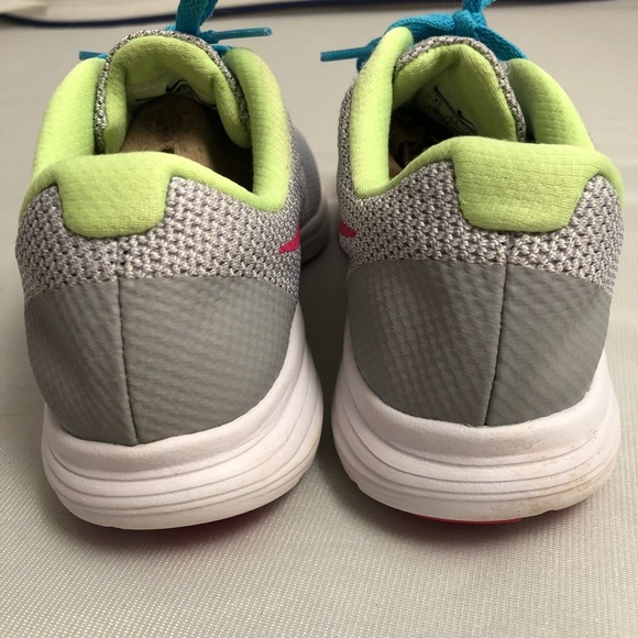 Nike Revolution 3 gray neon yellow blue running sneakers - Picture 7 of 8